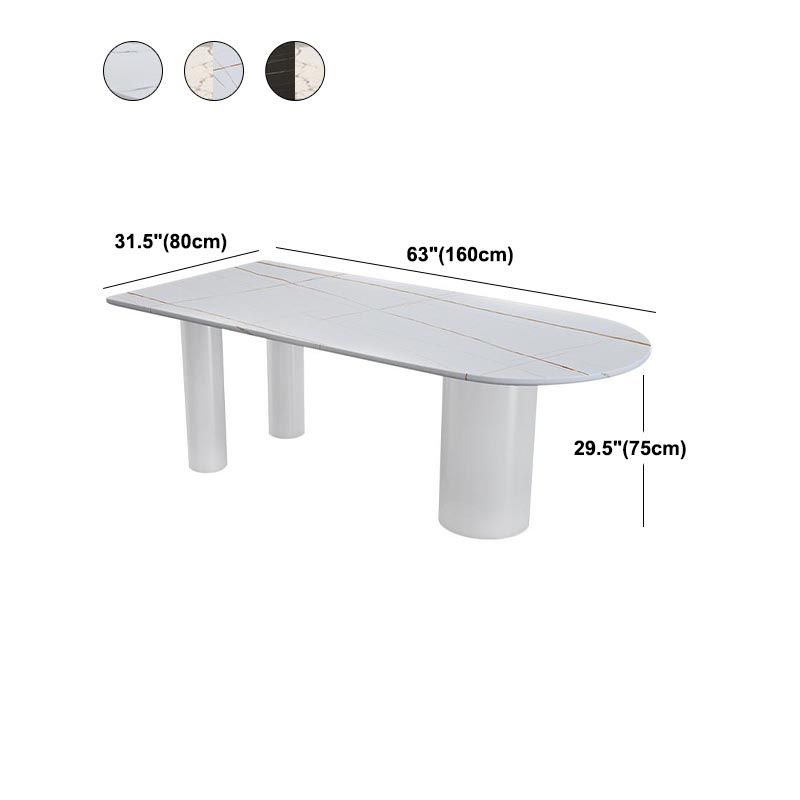 Oval White Base Dining Table Modern Stone Tripod Iron base Table