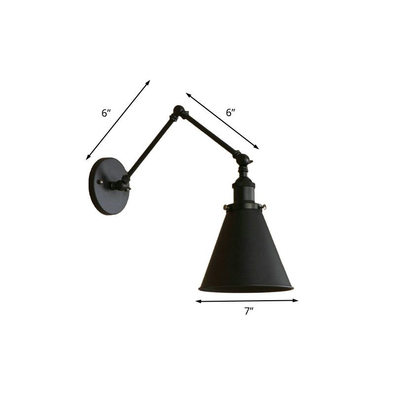 Farmhouse Style Cone Wall Sconce 1 Bulb Iron Wall Lighting Fixture in Black/Rust for Bedroom