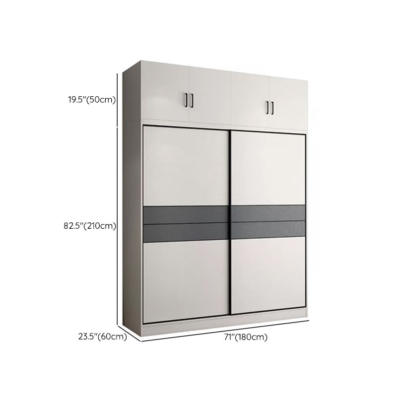 Sliding 2-Door Wood Wardrobe Cabinet Modern Freestanding Wardrobe Armoire with 2 Drawers