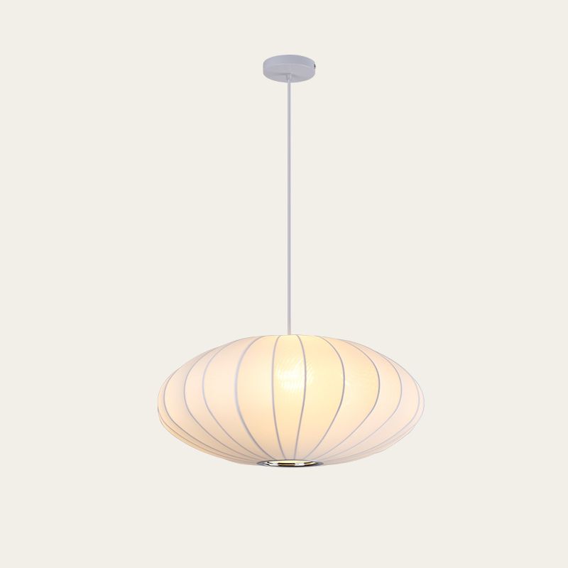White Shaded Pendant Lighting Fixture Modern Fabric Hanging Ceiling Light for Restaurant