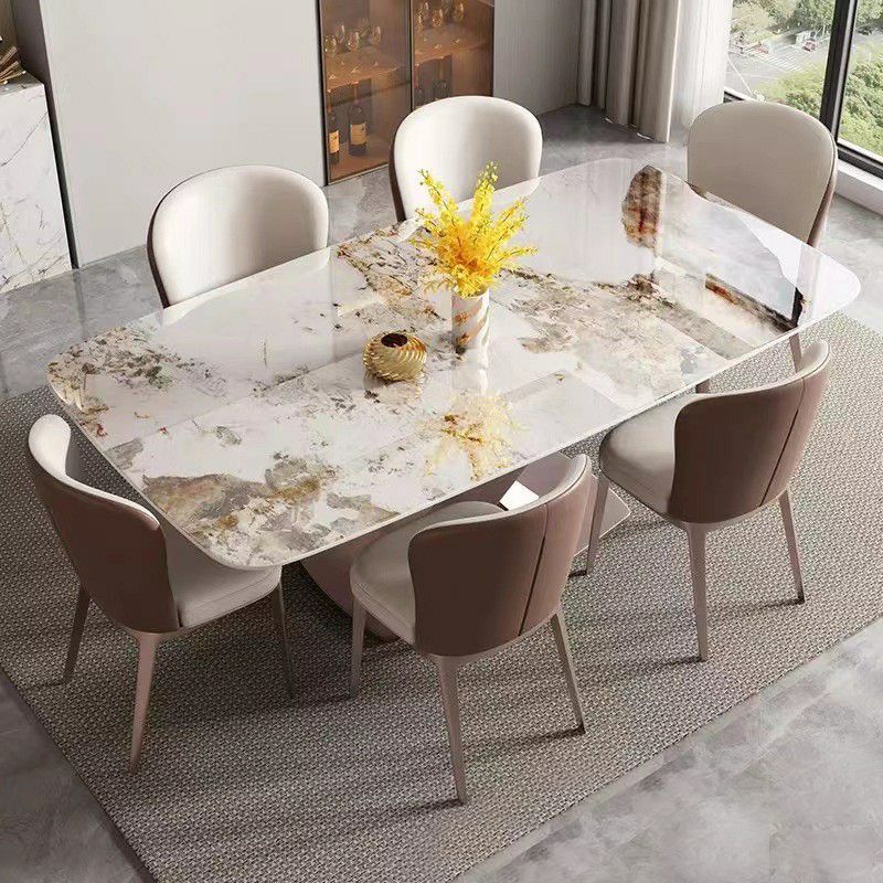 Glam Style Rectangle Table Set 1/4/6/7 Pieces Dining Set for Home Use