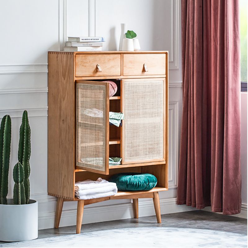 Contemporary Cabinet Rectangle Pine 2 Doors Pendant Pulls Accent Cabinet