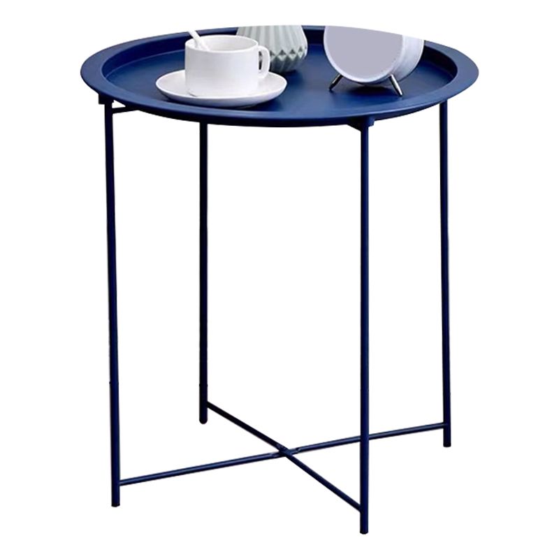 Mid-Century Cross Legs Side Table Metal Round Side End Table