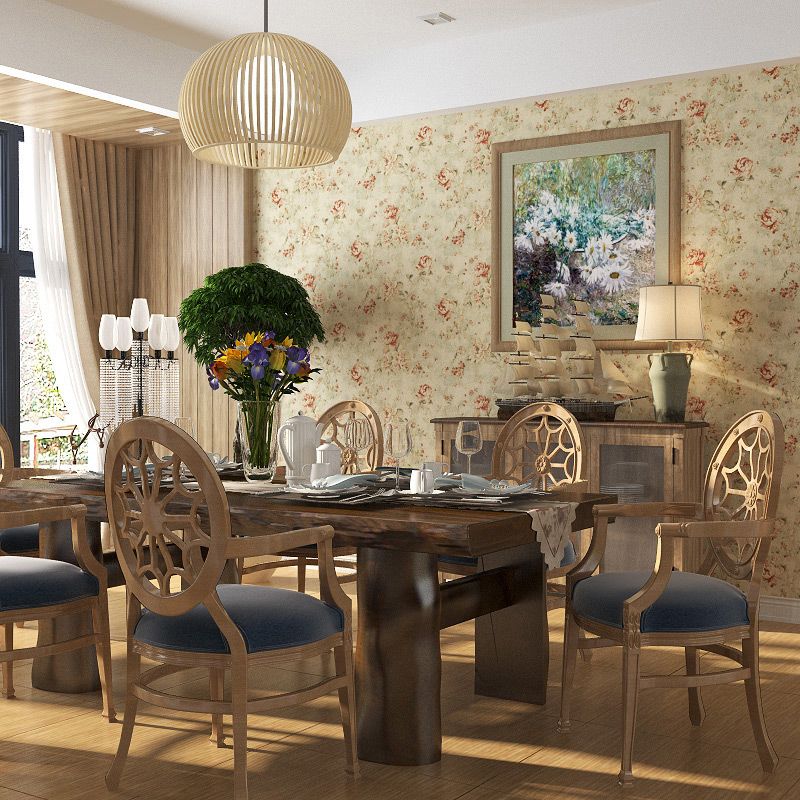 Farmhouse Rose Wallpaper Roll Yellow-Green Dining Room Wall Decor, 31' L x 20.5" W
