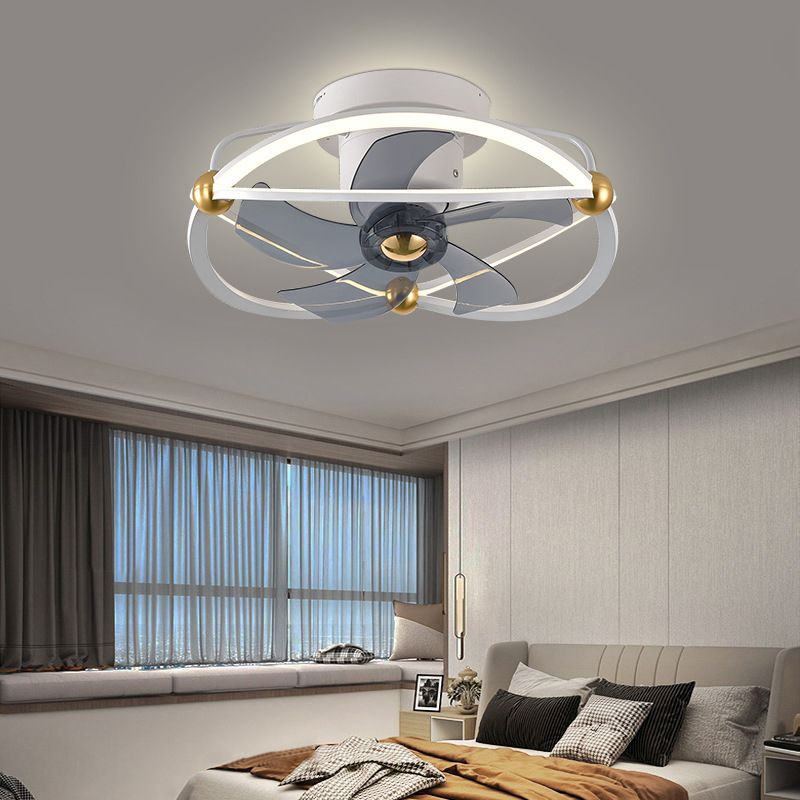 Metal Round Shape Ceiling Fans Light Modern 2-Lights Flush Mount Ceiling Fan Light