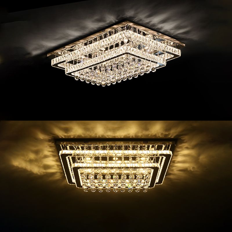 Lampade da incasso in metallo argentato Lampade da soffitto moderne per camera da letto quadrata con paralume in cristallo