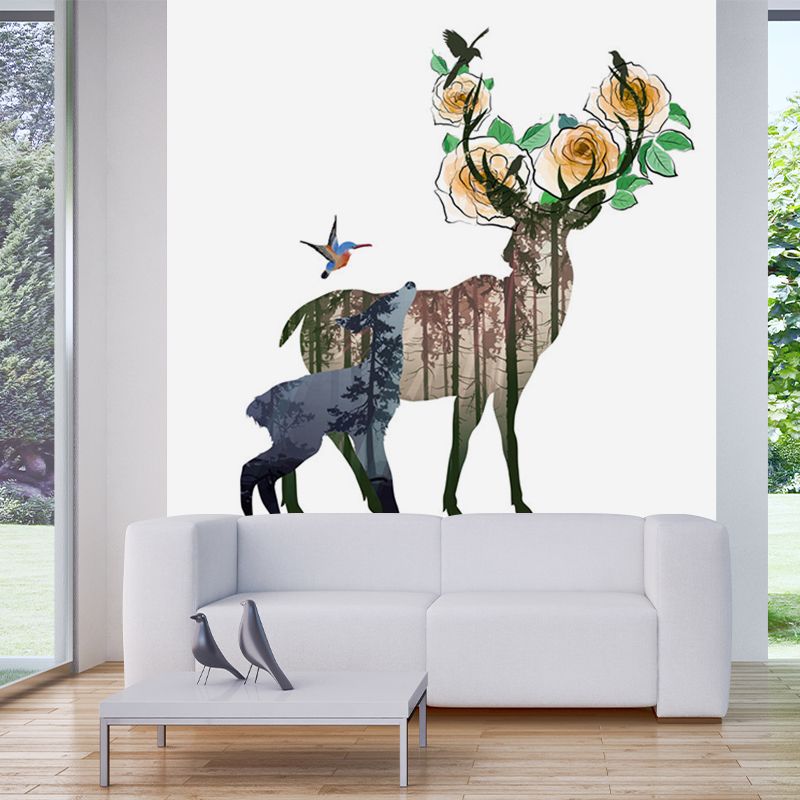 Modern Art Deers Wall Mural Brown Animal Wall Covering for Bedroom, Size Optional