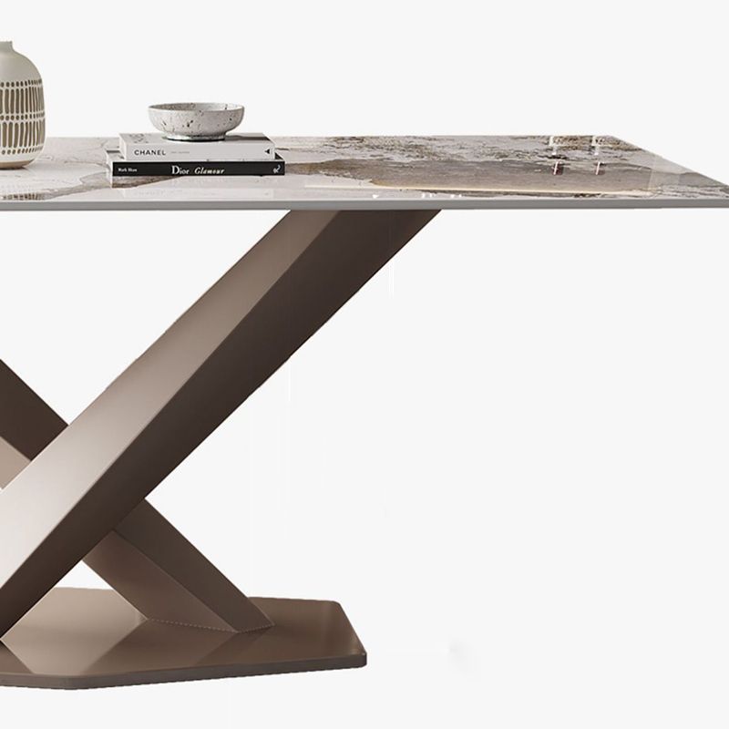 Sintered Stone Dining Table Modern Gold Furniture with Pedestal Steel Base