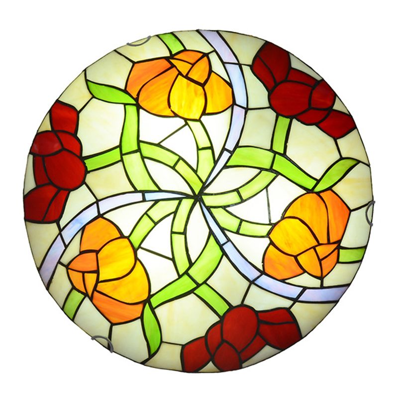 Flower Flush Mount Light Fixtures Multicolored Stained Glass Tiffany-Style Ceiling Lights Flush Mount