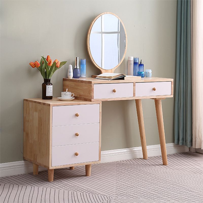 Scandinavian 5- Drawer Solid Wood Mirror Vanity Makeup Table