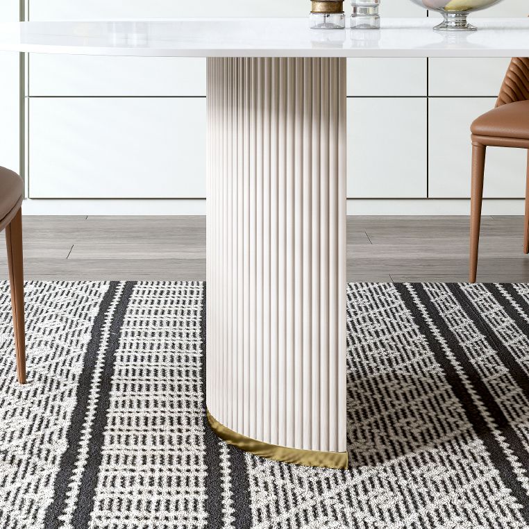 Minimalist White Standard Dining Set Rectangular Kitchen Dining Set with Double Pedestal Base