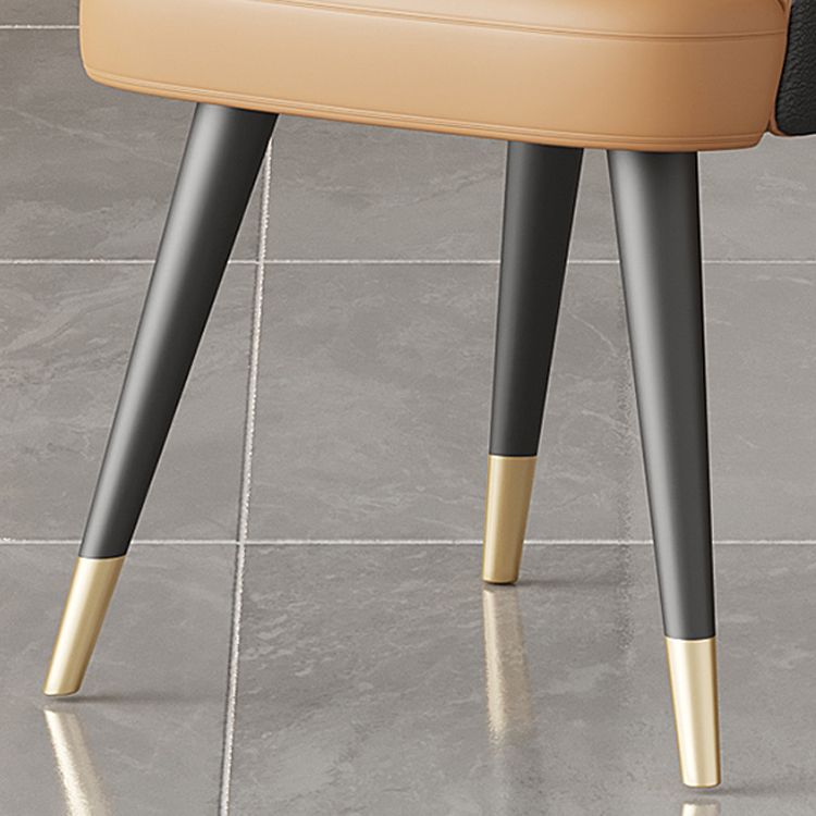 Glam Metal Arm Dining Chair Faux Leather Side Chair for Home Use