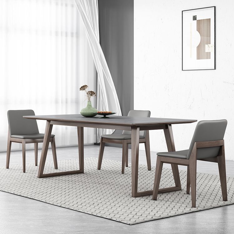 Mid-Century Modern Dining Table Gray Sintered Stone Dining Table with Wood Base
