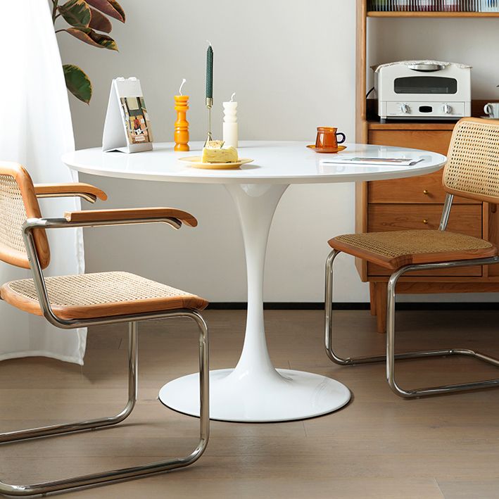 White Modern Round Stone Tabletop Dining Table with Tulip Base