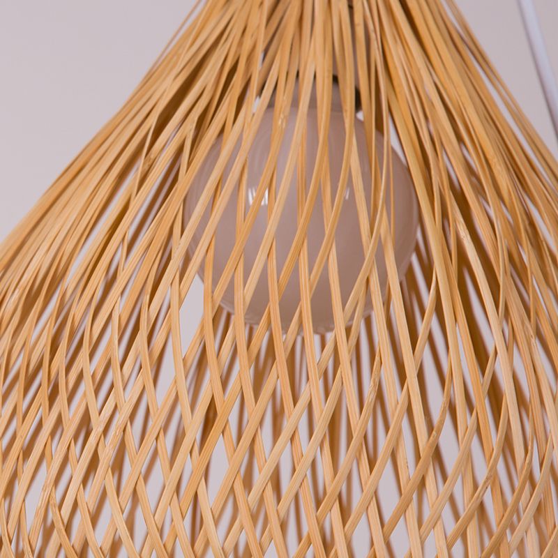 Asian 1 Bulbe Light Light Wood Larard Prendant Lightture avec une teinte en bambou