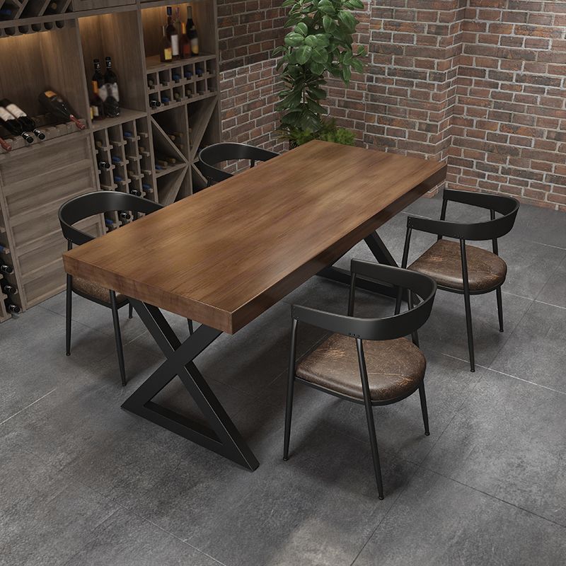 Industrial Pine Table for Restaurant Rectangle Dining Table with Double Pedestal