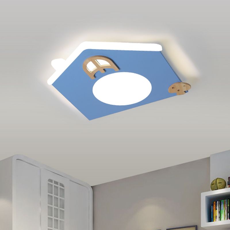 Acrylic House Thin Flush Mounted Light Cartoon Pink/Blue LED Ceiling Flushmount Lamp for Kids Room