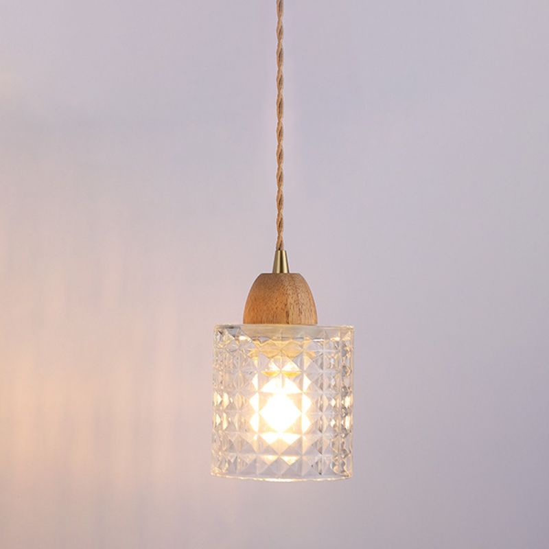 Modern Glass Wall Light Geometric Shape Wall Sconce with Wood for Living Room