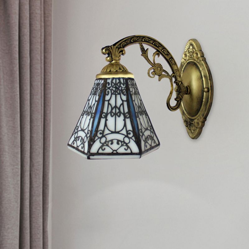 Rustic Geometric Wall Lamp with Fence Design White and Black Glass 1 Light Wall Mount Light