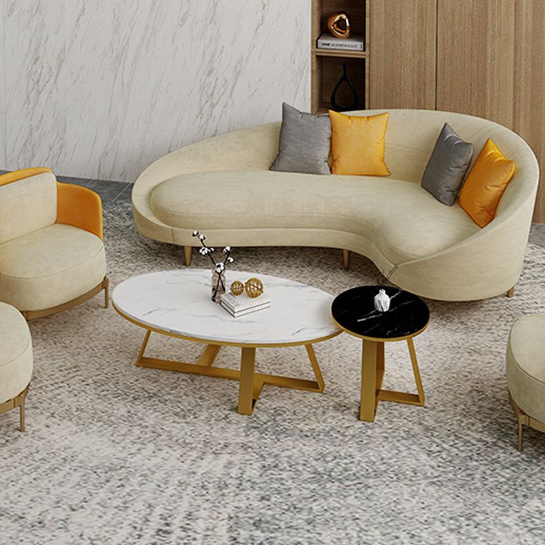 Contemporary 33.46" H Creamy- White Microfiber Curved Slope Arm Sofa