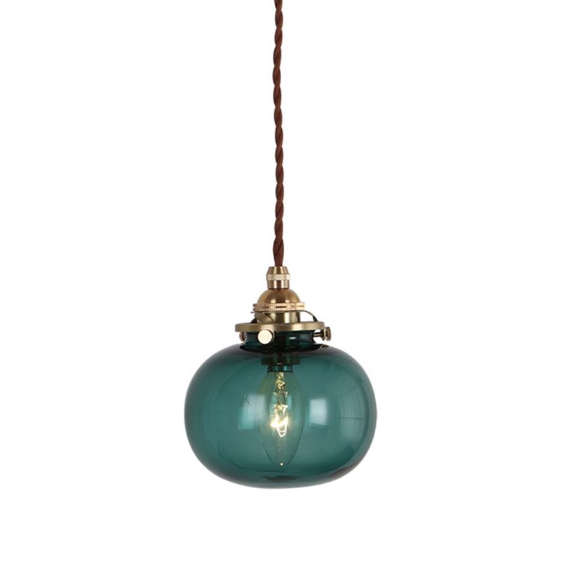 Brass Lamp Holder Pumpkin-shaped Hanging Light Modern Style Simplicity Glass Pendant for Bedroom Dining Room