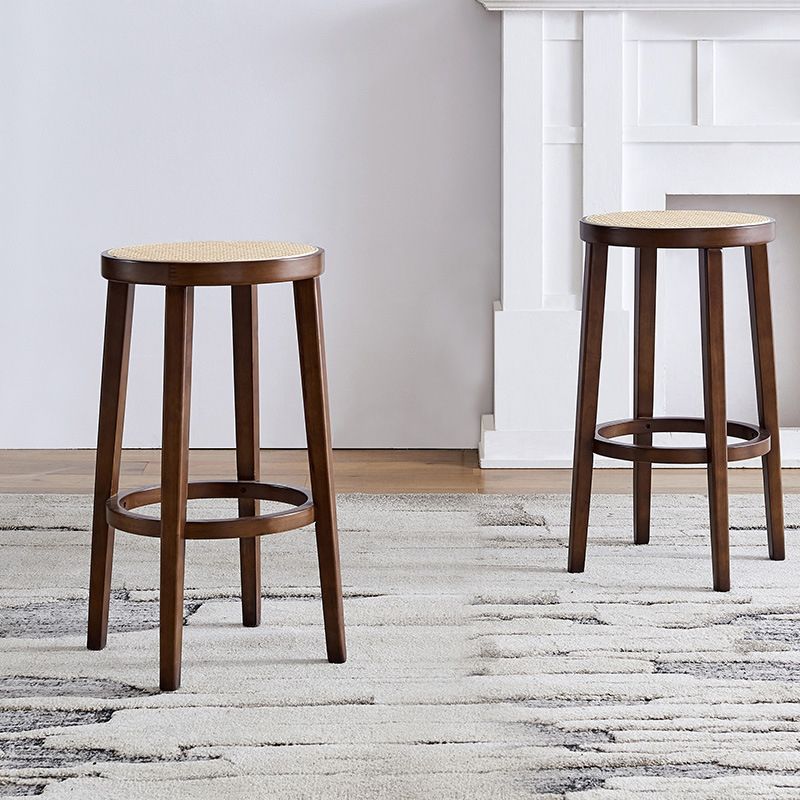 Contemporary Design Solid Wood Bar Stools Wicker Backless Stools