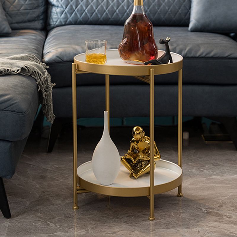 Mid-Century Tray Top End Table 20.3" Tall Iron Round Side Table with Shelf