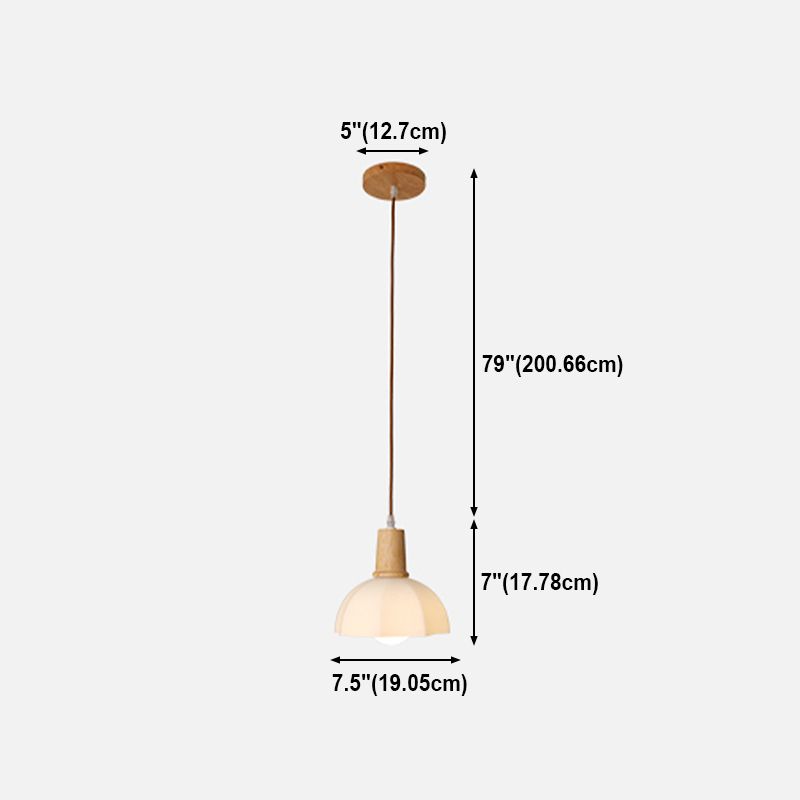 Bowl Shade Dining Room Pendent lampe blanc Verre nordique Style suspendu luminaire en bois