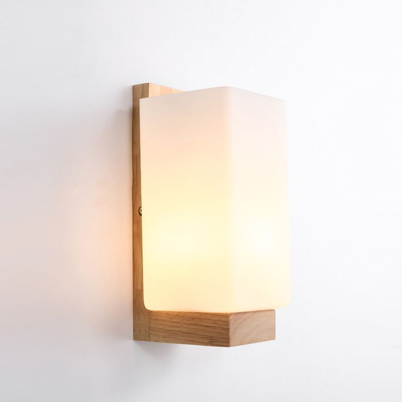 Modern Creative Wall Lamp Wooden Geometric Wall Light with Glass Shade
