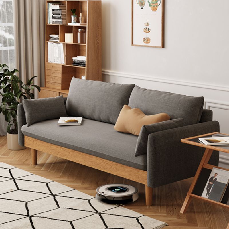 Loose Back Linen Square Arm Transitional Modern Settee with slipcovered