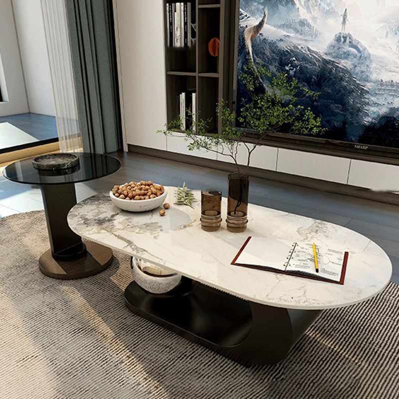 14"H Glam Coffee Table Slate Oval Pedestal Coffee Cocktail Table