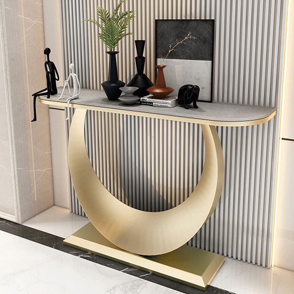Glam Console Accent Table Scratch Resistant Console Sofa Table in Stone