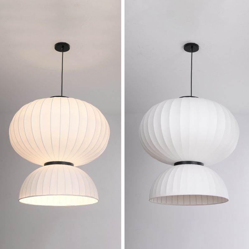 White Geometric Silk Pendant Light Nordic Modern Down Lighting for Living Room