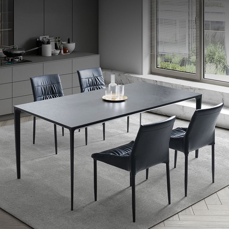 Modern Sintered Stone Black Dining Set with Rectangle Table and Black Legs Kitchen Dining Set
