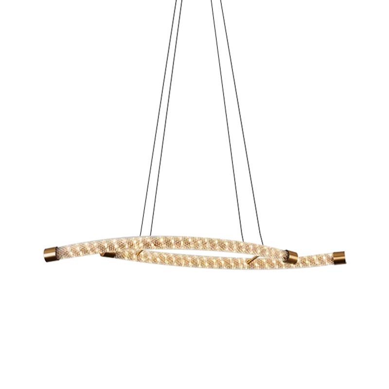 Rope-Shaped Living Room Chandelier Pendant Modernist Crystal Gold LED Ceiling Light Fixture