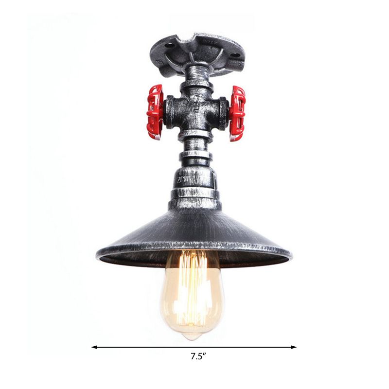 Cono cono semi-flush soffitto leggero soppalco industriale 1 lampada da soffitto camera da letto leggera con valvola del rubinetto rosso in nero/bronzo