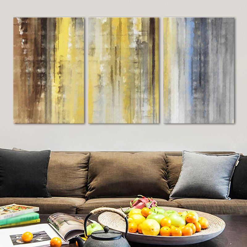 Canvas Multi-Piece Painting Modern Abstract Wall Art Print in Yellow and Brown for Home