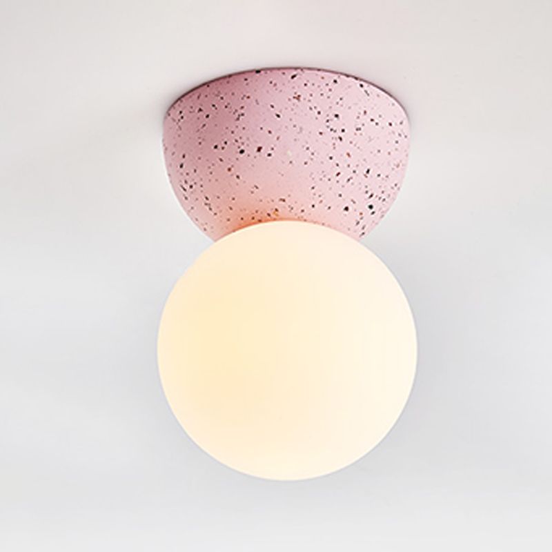 Modern Nordic Macaron Flush Mount Marble Globe Ceiling Light with Frosted Glass Shade