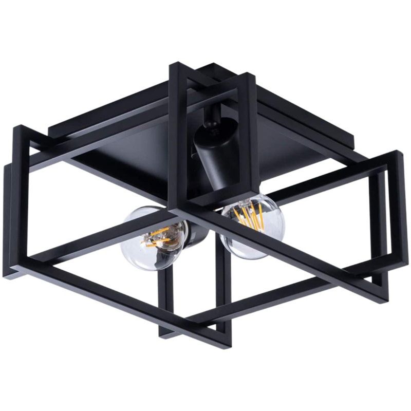 Industrial Iron Frame Ceiling Flush 2 - Light Flush Mount in Dark Black