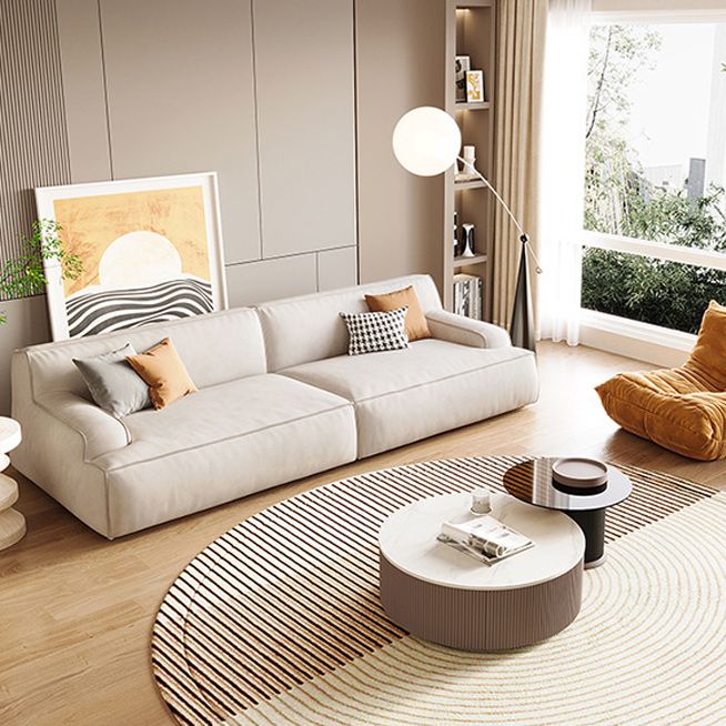 Beige Recessed Arm Sofa Tight Back Standard Sofa for Living Room