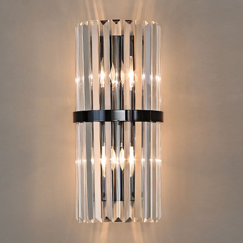 Modern Style Half Cylinder Wall Sconce Crystal 2 Light Sconces for Living Room