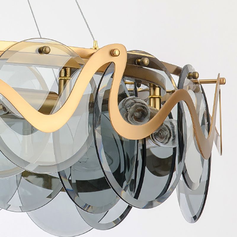 Minimal Style Chandelier Light Fixture Round Shape Glass Hanging Light