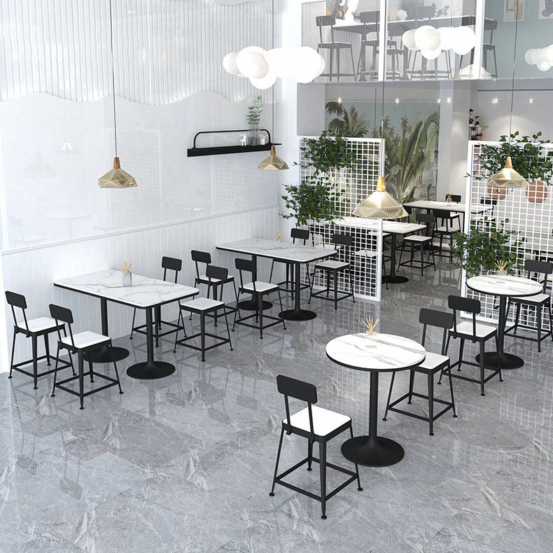Modern Stone and Metal Dinette Set 1/2/5 Pieces White Table Set for Coffee Shop