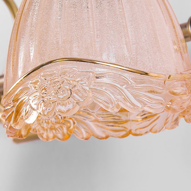 Lumière murale florale Appiculture de style moderne Verre ambrée 2/3 bulbes Vanité de salle de bain Lumière en laiton, 16,5 "/24,5" W