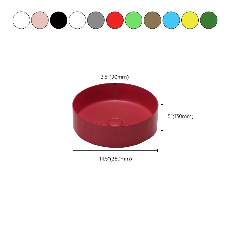 Round Modern Bathroom Sink Porcelain Vessel Bathroom Sink for Home(Faucet Not Included)