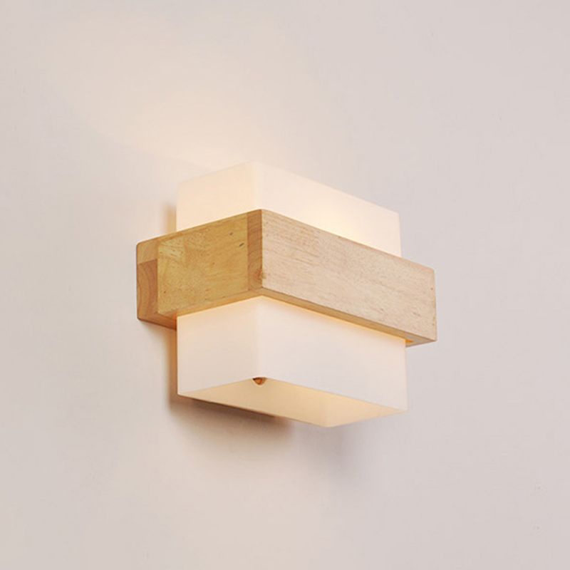 Modern Style Rectangular Wall Sconce Lights Wood 1 Light Wall Mount Lighting