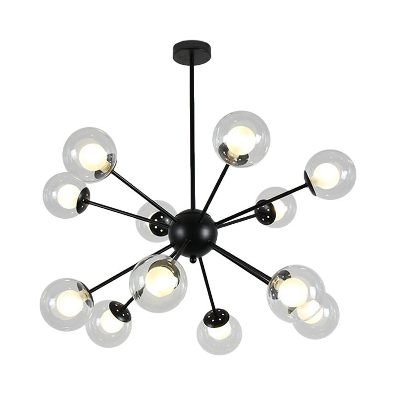 Lámpara de luz colgante de sputnik negro/dorado 12/18 lámpara de techo de sombra de vidrio moderno