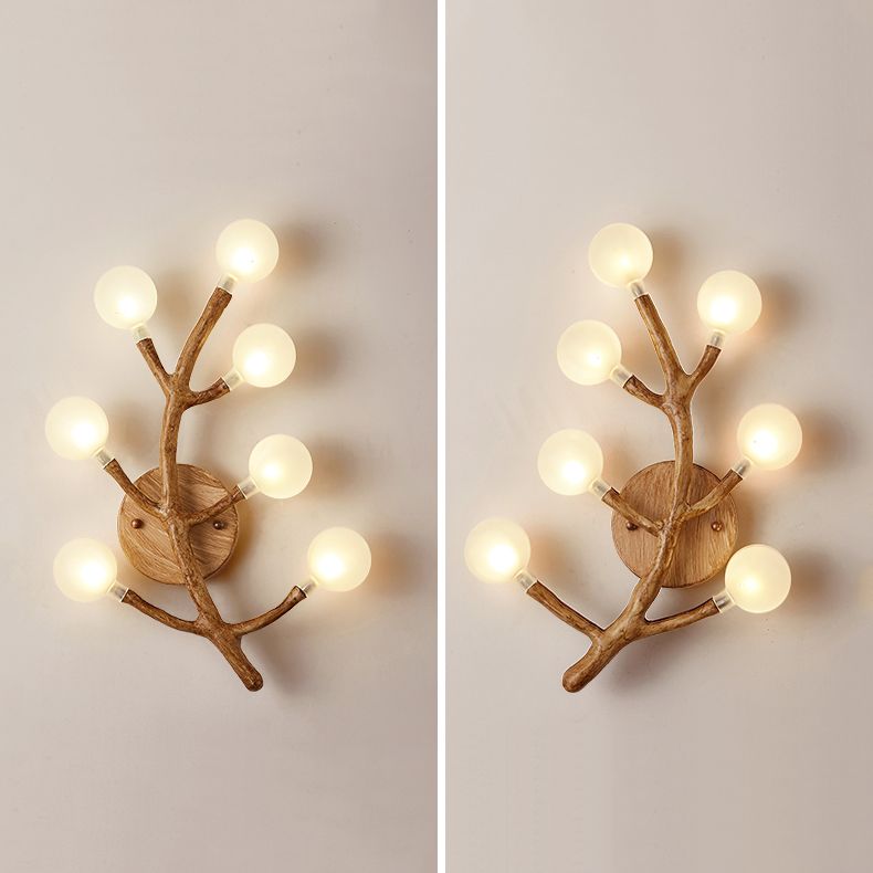 Japanese Style Glass Wall Light Branch Shape 7 Lights Wall Sconce for Bedroom