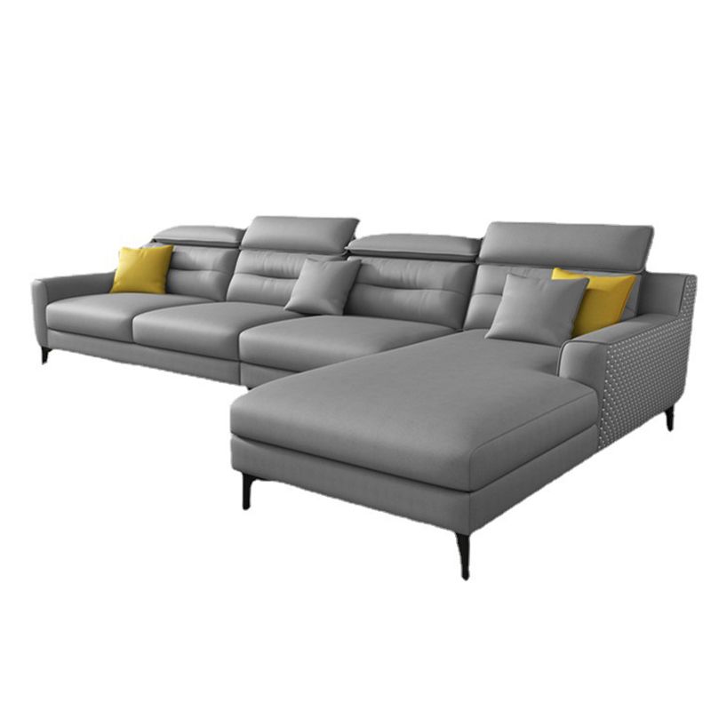 Grey Square Arm Sectional Pillow Back Modern 4-seat Sectional