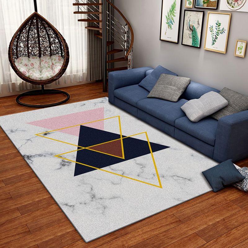 Modern Living Room Rug Multi Colored Geometric Area Rug Cotton Blend Pet Friendly Easy Care Carpet